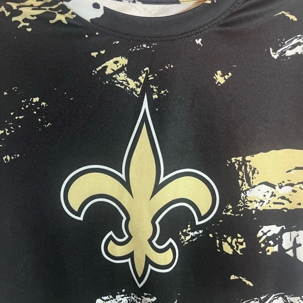 NFL New Orleans Saints Youth Medium 10/12 Shirt Black Gold Brushstroke Camo Tee